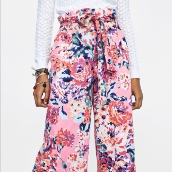 Zara Paperbag Floral Printt Pink Trousers | XS - Picture 4 of 8